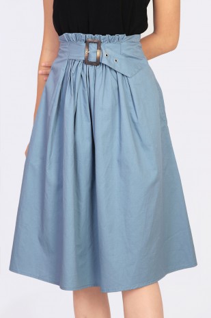 Alexa Belted Skirt in Steel Blue