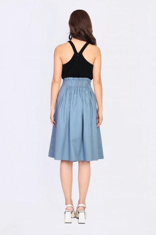 Alexa Belted Skirt in Steel Blue