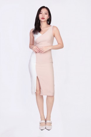 Emily Duo Tone Dress in Nude Pink