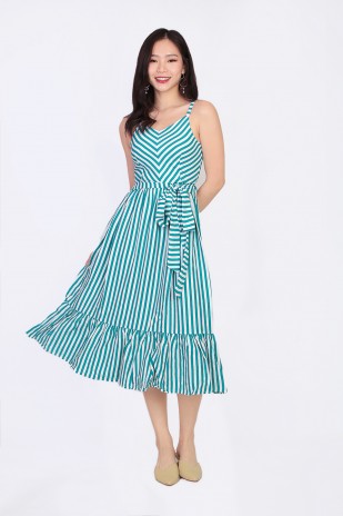 Abigail Stripes Dress in Seagreen