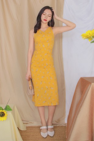 Jean Floral Midi Dress in Mustard