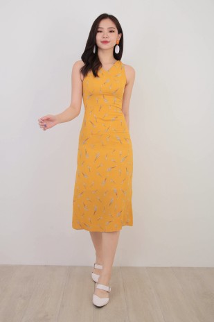 Jean Floral Midi Dress in Mustard