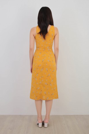 Jean Floral Midi Dress in Mustard