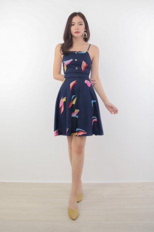 Beatrix Printed Dress in Navy