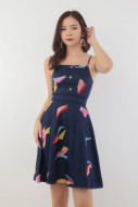 Beatrix Printed Dress in Navy