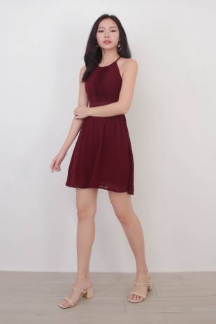 Carlia Dotted Dress in Wine Red