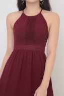 Carlia Dotted Dress in Wine Red