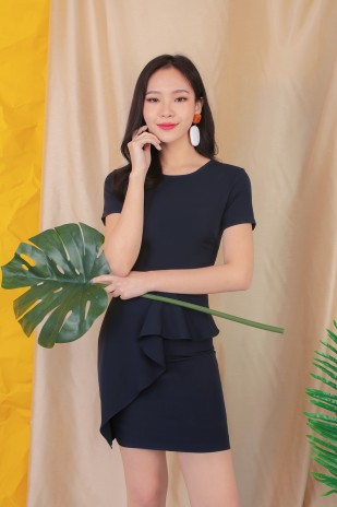 Jennie Side Peplum Dress in Navy