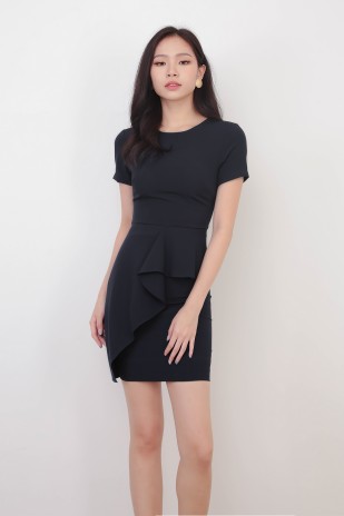 Jennie Side Peplum Dress in Navy