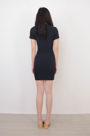 Jennie Side Peplum Dress in Navy