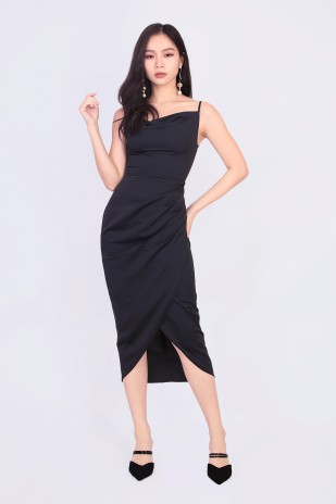 RESTOCK: Marian Cowl Midi Dress in Black