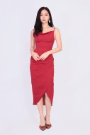 RESTOCK: Marian Cowl Midi Dress in Red