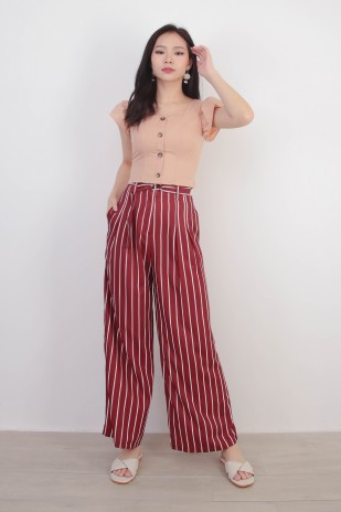 Nadia Stripes Pants in Wine Red