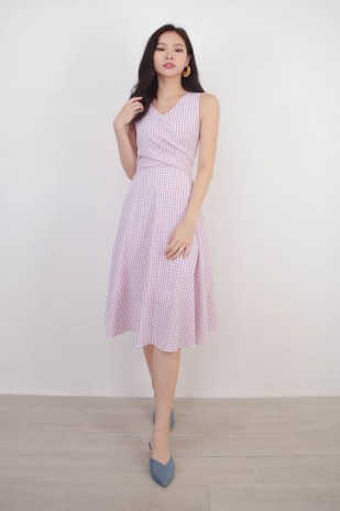 Natalie Gingham Dress in Lavender