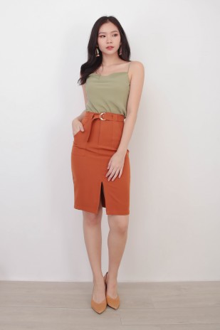 Tracy Belted Skirt in Orange