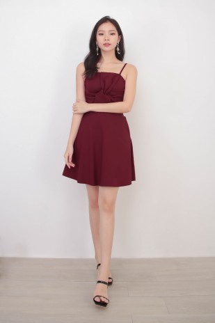 Monica Knot Dress in Wine Red