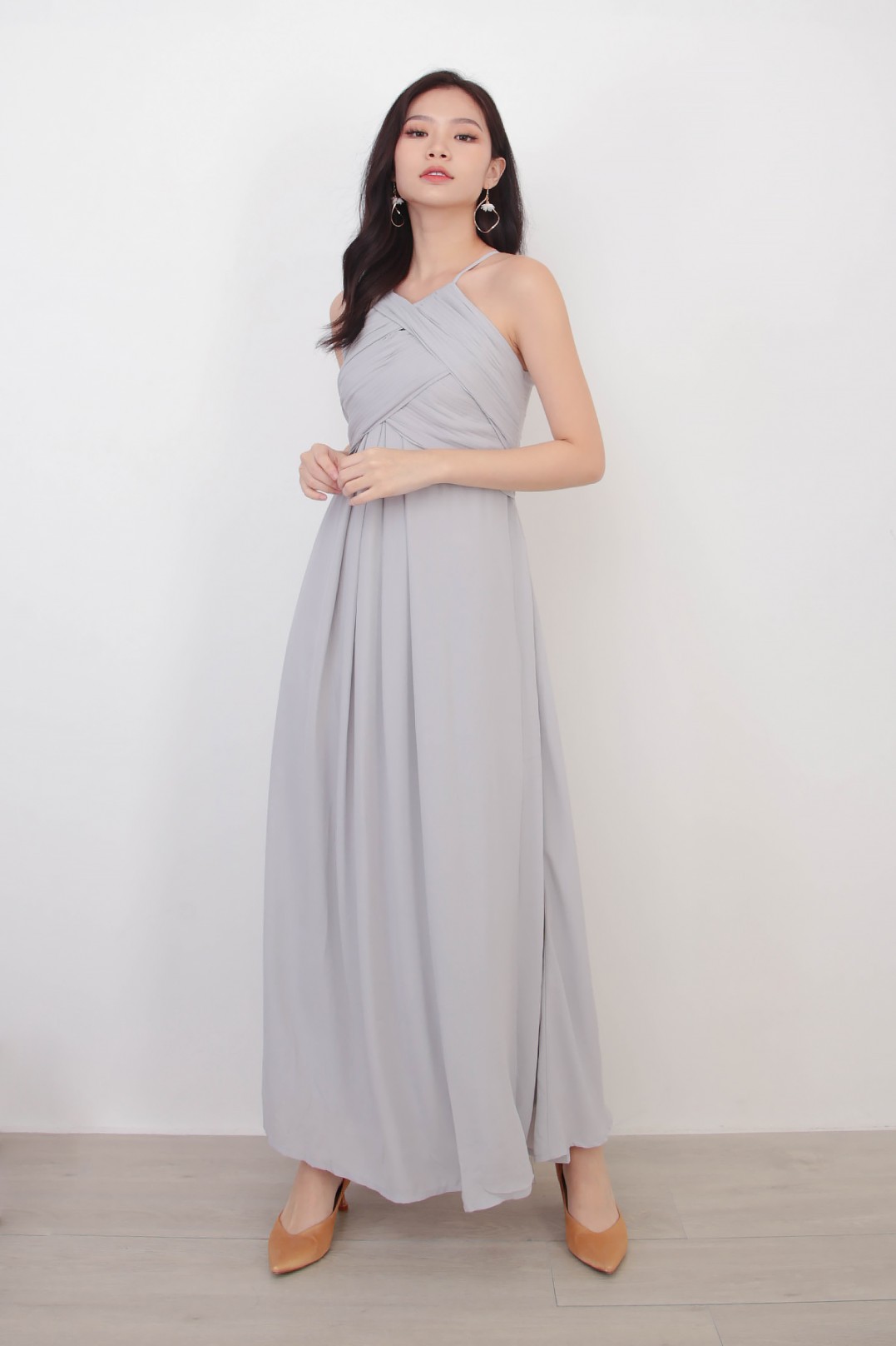 grey pleated maxi dress