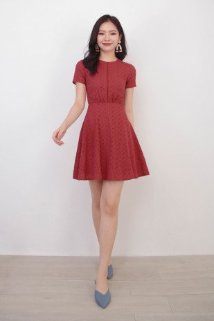 Priscilla Eyelet Dress in Rustic Red