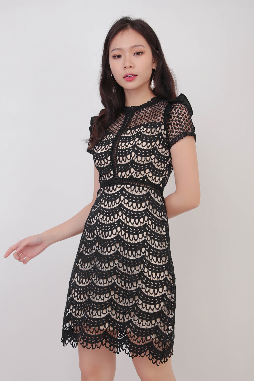 Noreen Crochet Dress in Black MGP