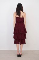 Riley Tiered Dotted Dress in Wine Red