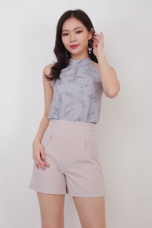 Camila Floral Top in Steel Blue