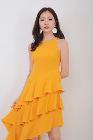 Jeanette Ruffle Dress in Mustard