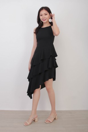 Jeanette Ruffle Dress in Black