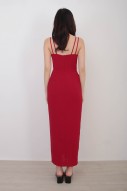 Faith Ruched Maxi Dress in Wine Red
