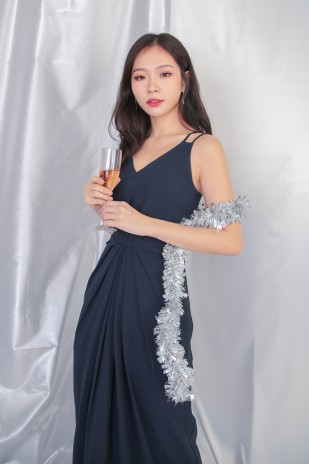 Faith Ruched Maxi Dress in Navy