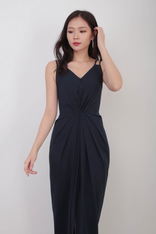 Faith Ruched Maxi Dress in Navy