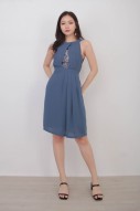 Allison Pleated Dress in Steel Blue
