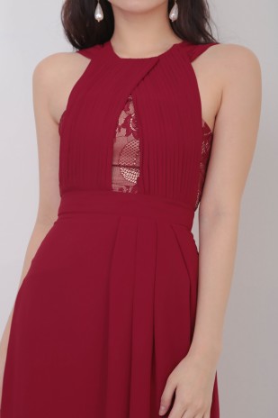 Allison Pleated Dress in Wine Red