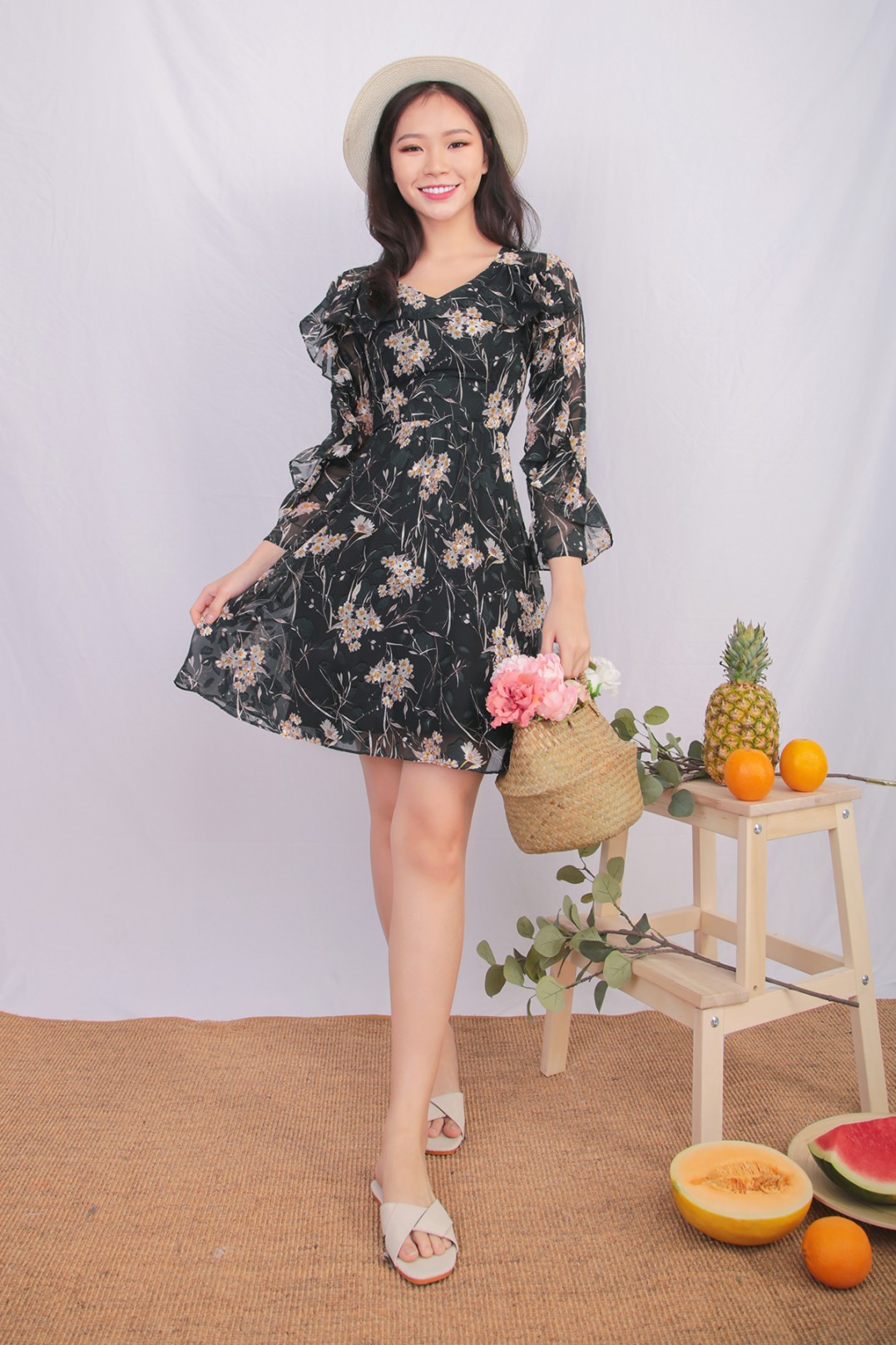 Felice Floral Dress in Forest Green - MGP