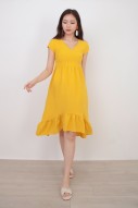 Fedella Midi Flounce Dress in Mustard
