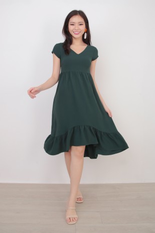 Fedella Midi Flounce Dress in Forest Green
