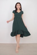 Fedella Midi Flounce Dress in Forest Green