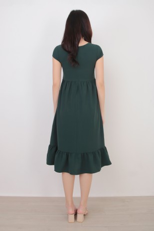 Fedella Midi Flounce Dress in Forest Green