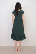Fedella Midi Flounce Dress in Forest Green