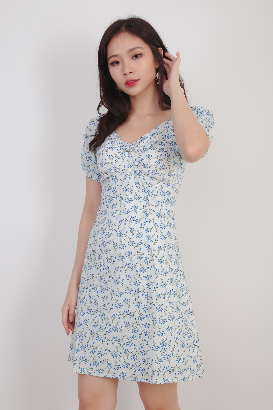 Carnelia Floral Puff Dress in Blue - MGP