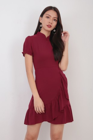 Le Lourve Ruffle Cheongsam in Wine Red