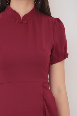 Le Lourve Ruffle Cheongsam in Wine Red