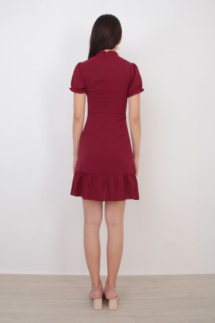 Le Lourve Ruffle Cheongsam in Wine Red