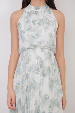 Ensley Pleated Floral Dress in Mint