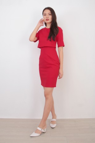 Kesme Overlay Dress in Red