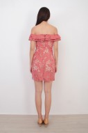 Roques Off Shoulder Crochet Dress in Rose