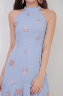 Mirenie Floral Embroidered Dress in Blue