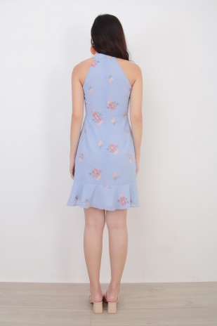 Mirenie Floral Embroidered Dress in Blue
