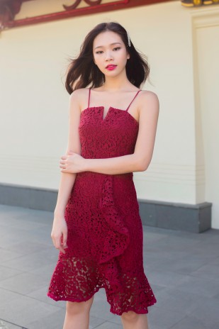 Trinity Lace Dress in Wine Red
