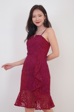 Trinity Lace Dress in Wine Red