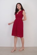 Adina Crochet Dress in Wine Red